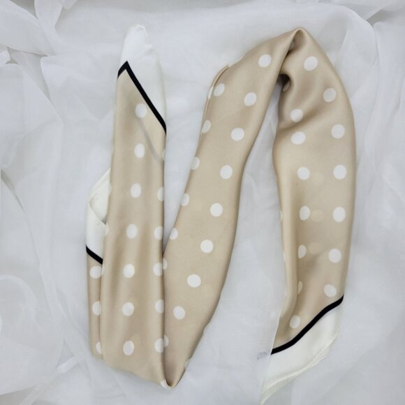 ⭐Elegant Bandana Square Scarf Silky Satin Soft Beige Dots Versatile Neck wrap - Picture 4 of 7